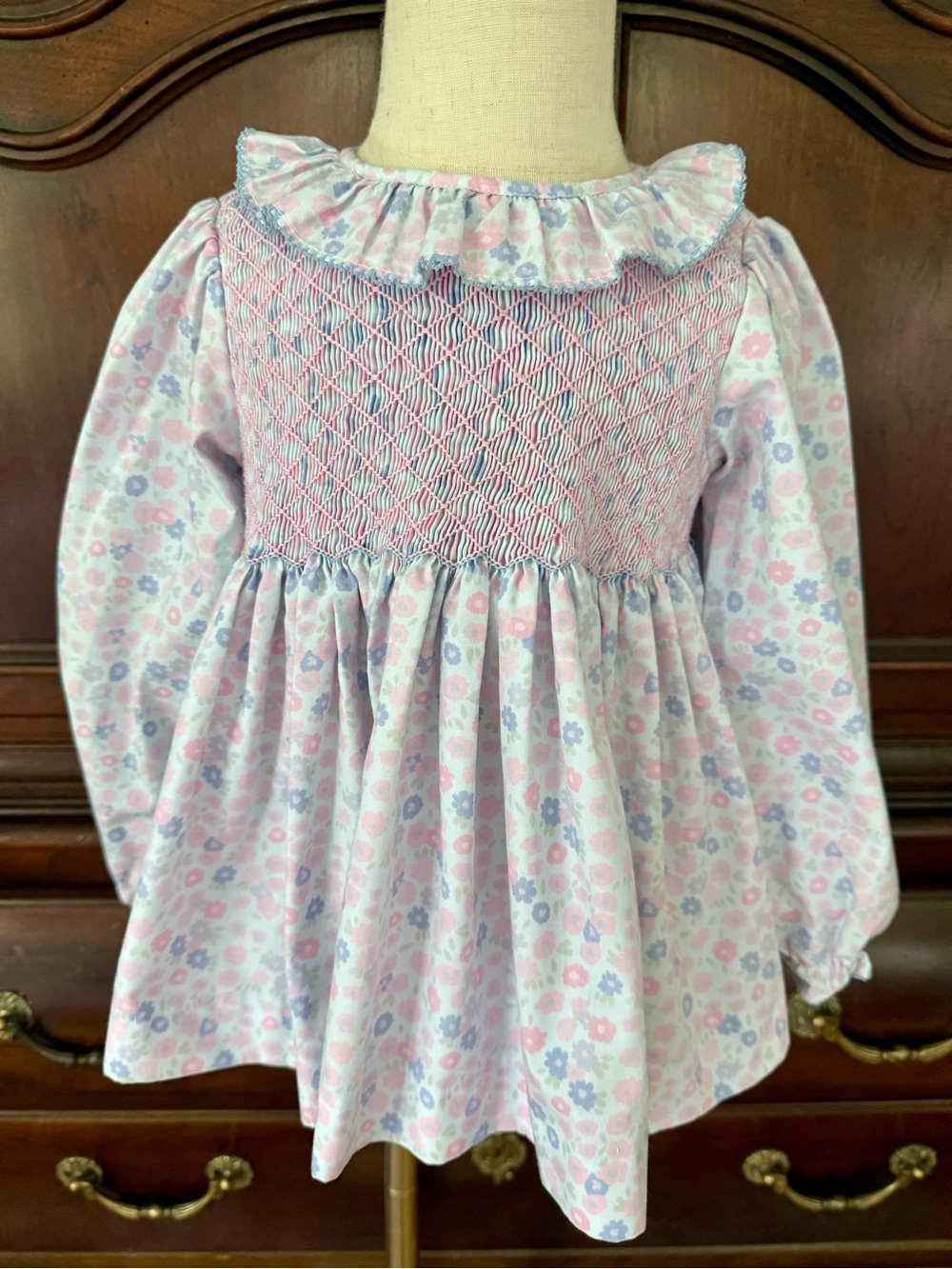 Smocked Floral Top Girls 4T Pink Lavender Long Sleeve Boutique Style Blouse